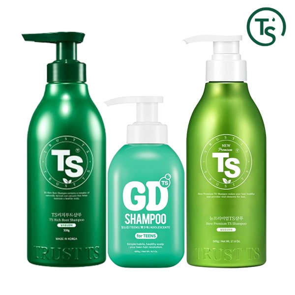 [TS샴푸] TS지디샴푸 400g+TS리치루트샴푸 500g+뉴프리엄TS샴푸 500g
